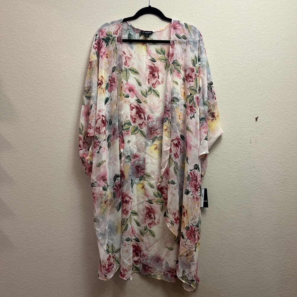 NWT I.N. Studio Sheer Floral Maxi Kimono in 3X!